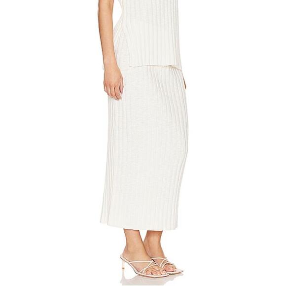 Free People Veda Sweater Knit Linen Blend Midi Skirt In Ivory - Picture 1 of 7